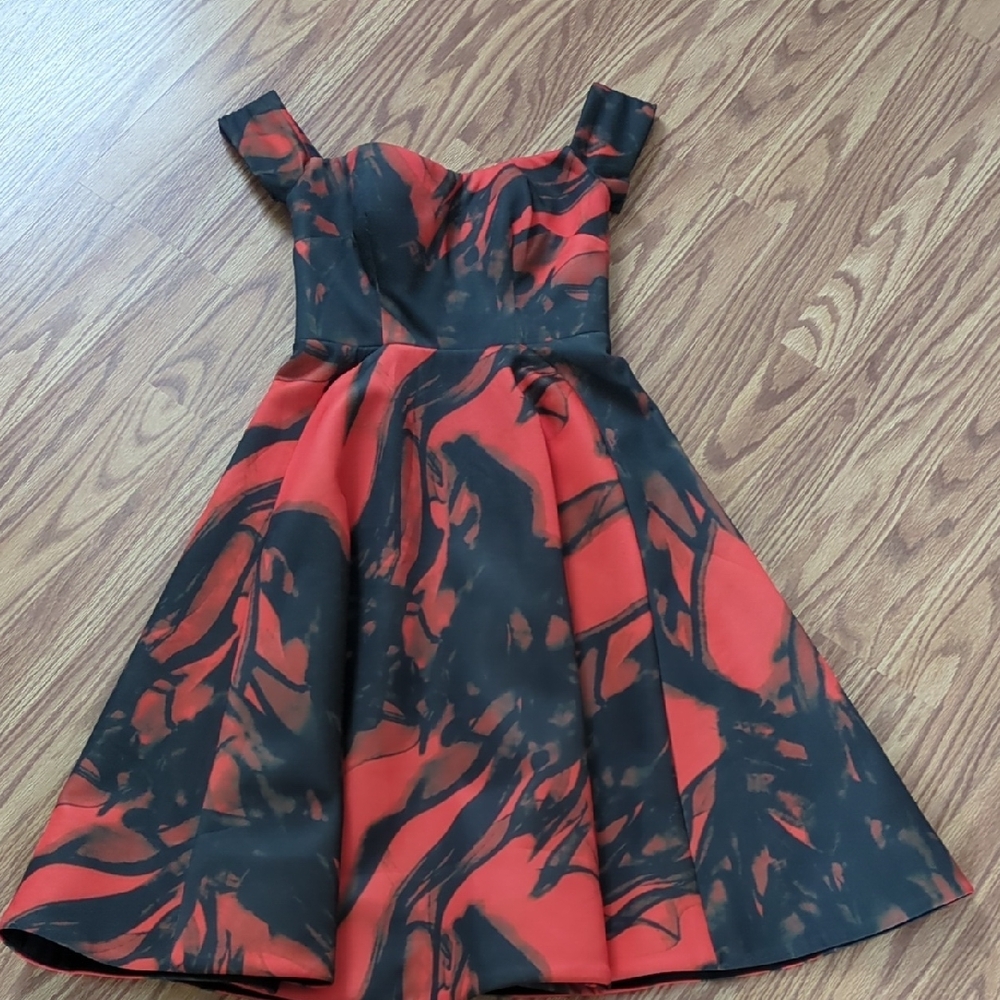 Elegant Off-Shoulder Red and Black Dress